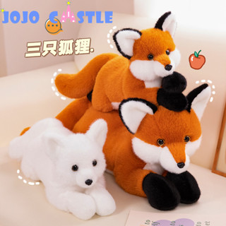 JOJO CASTLE 逼真毛茸茸狐狸毛絨玩具軟填充長尾白紅狐公仔抱枕兒童生日聖誕禮物-**-