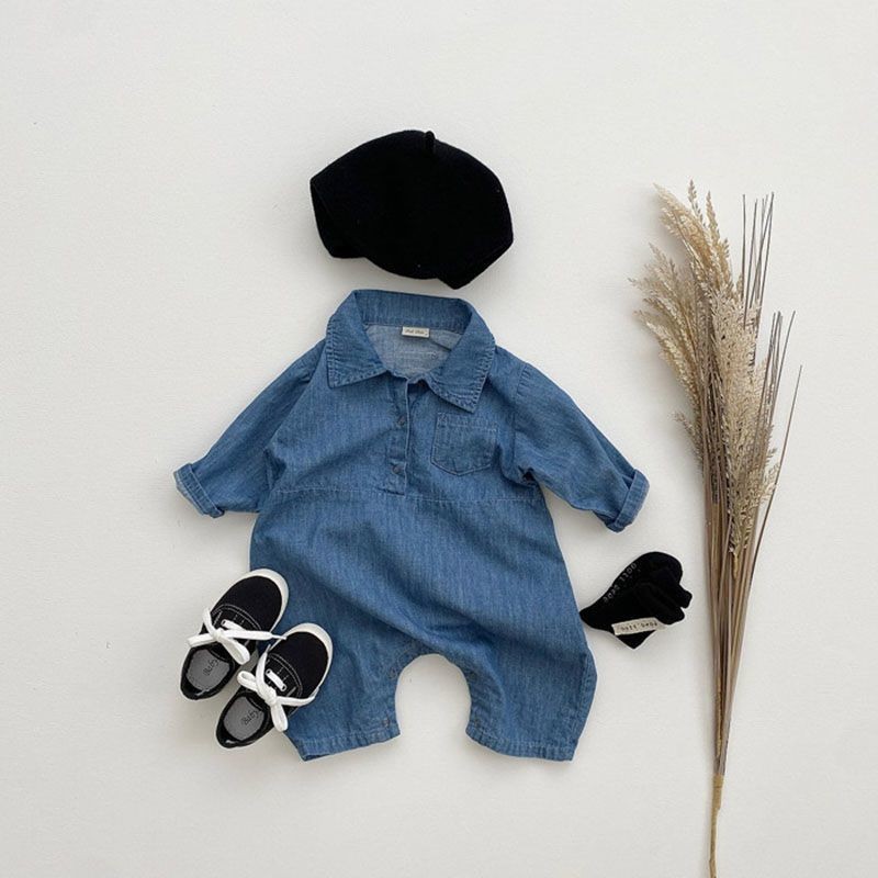 Baby-【現貨】ins韓版新品寶寶衣服新生兒牛仔哈衣嬰童服爬服嬰幼兒衣服連身衣