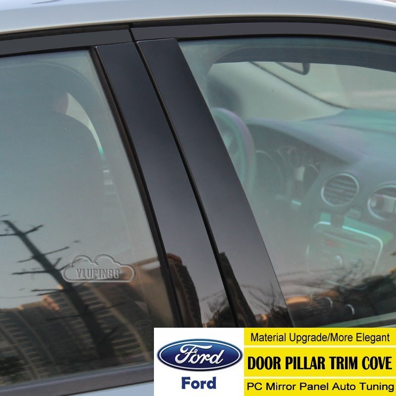 福特車窗 B 柱後視鏡柱貼紙貼花汽車改裝柱裝飾面板 PC 蓋光面黑色適用於福特福克斯 Fiesta Escort Equ