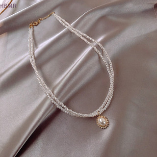 [HBMR] 優雅雙層珍珠領吊墜項鍊首飾女士項鍊 HL