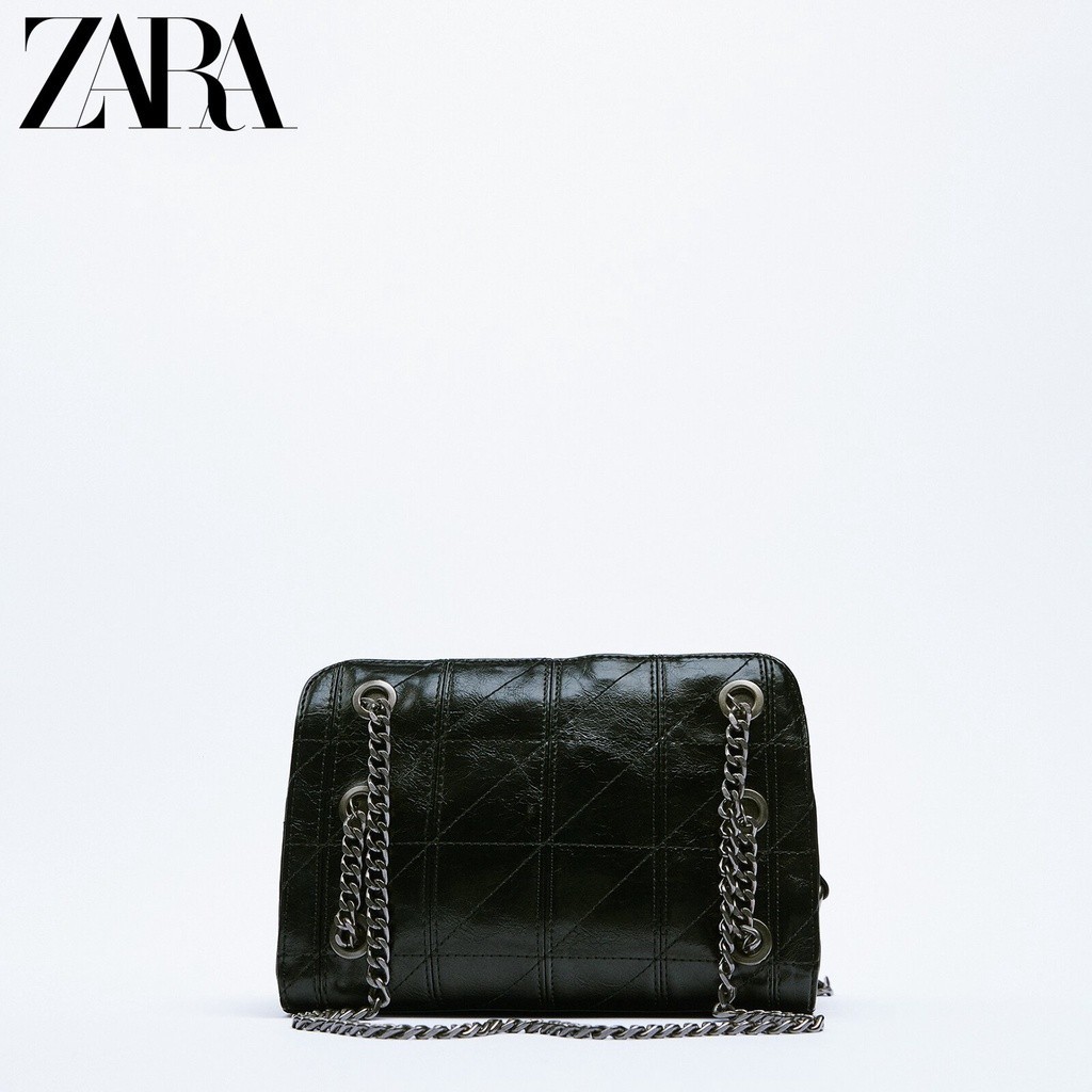 Zara2022新款女包黑色單肩包鏈條包時尚手提包 16603810040 Za999999-0208