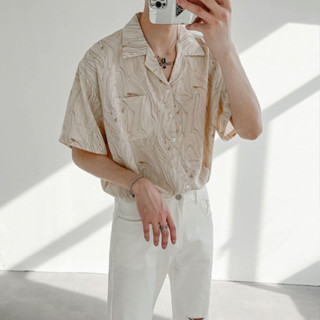 韓版襯衫男夏季寬鬆短袖免燙花襯衫