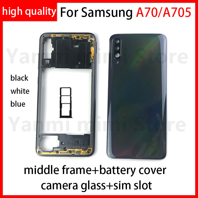 SAMSUNG 適用於三星 Galaxy A70 A705 手機外殼中框電池蓋後殼蓋後門相機鏡頭 Sim 插槽托盤零件