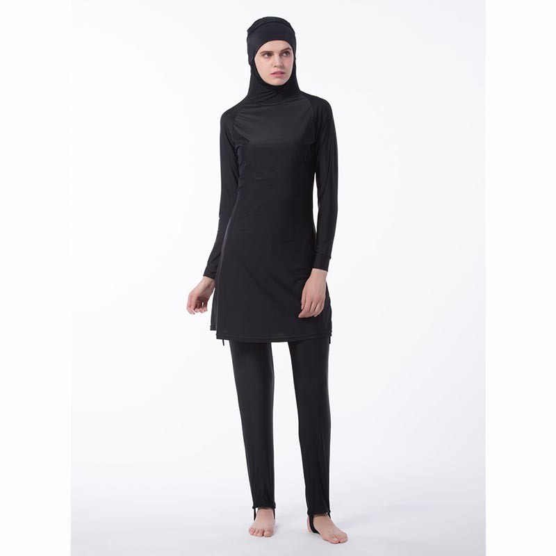 女士傳統泳裝 Burkini 穆斯林泳裝黑色全罩套裝