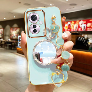 熱銷爆款 OPPO Reno11 F 5G Reno11F 手機殼帶3D可愛蝴蝶結鏡子+大理石手鍊軟殼女孩後蓋