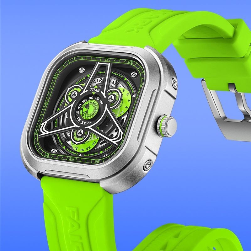 [現貨]馬克華菲手錶男士正方形非全自動機械錶品牌防水飛輪鏤空潮男款