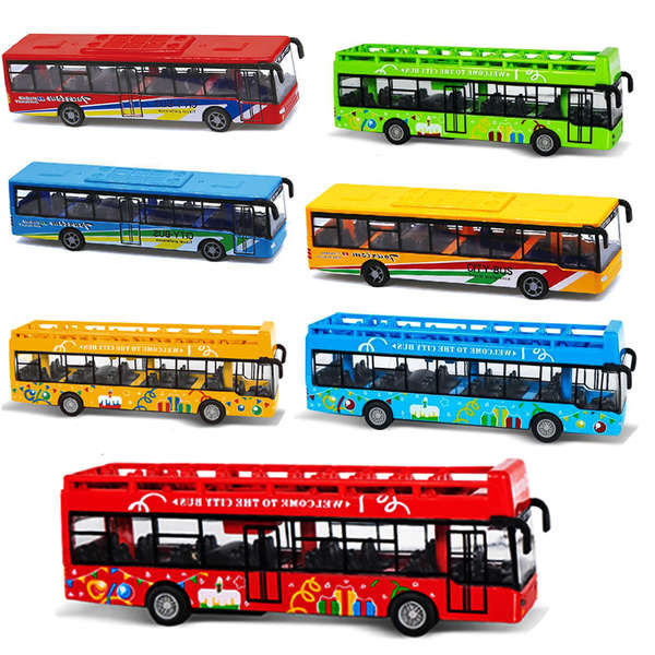 合金回力雙層公車兒童仿真敞篷觀光巴士車小汽車模型玩具生日禮