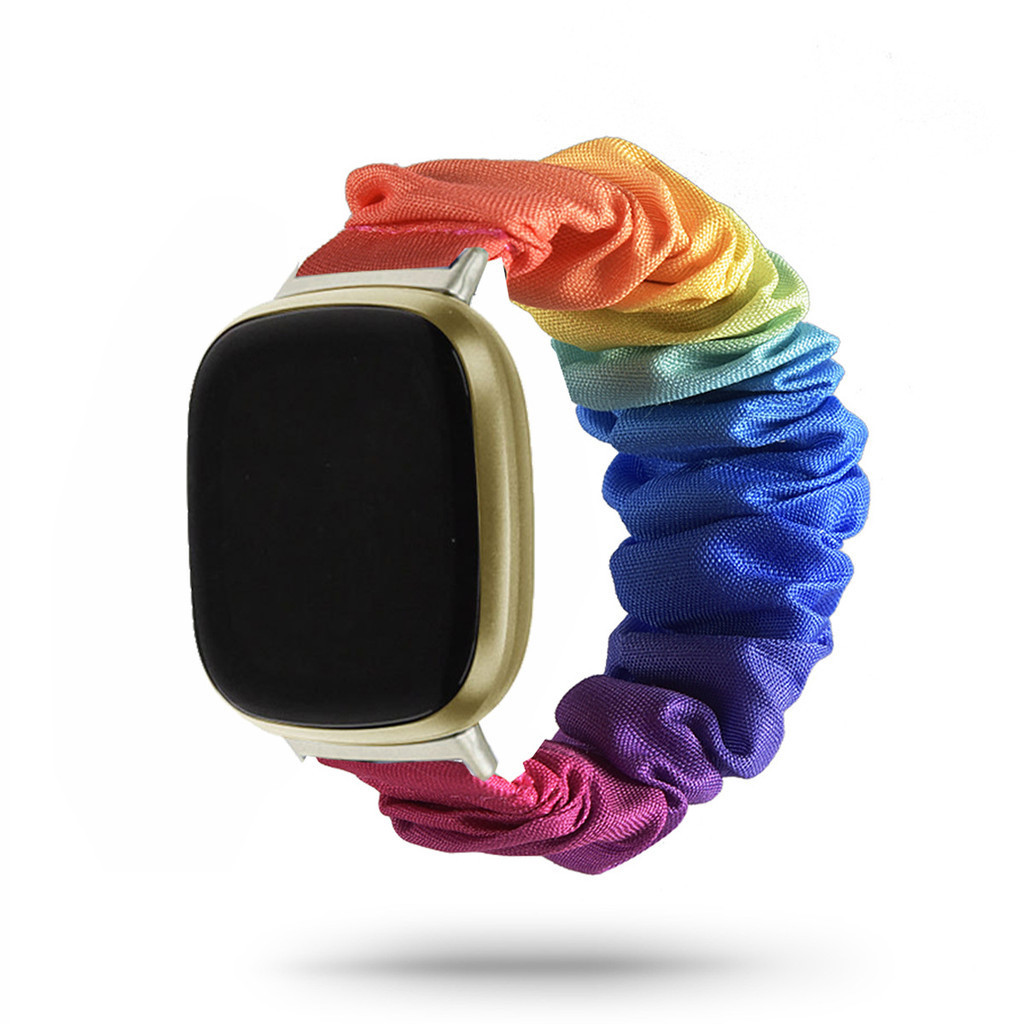 適用於fitbit versa3/fitbit sense手環錶帶  新款印花髮圈錶帶