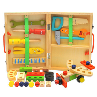 🌈木製兒童手提工具箱DIY卡通多功能拆裝螺母組合過家家益智力玩具