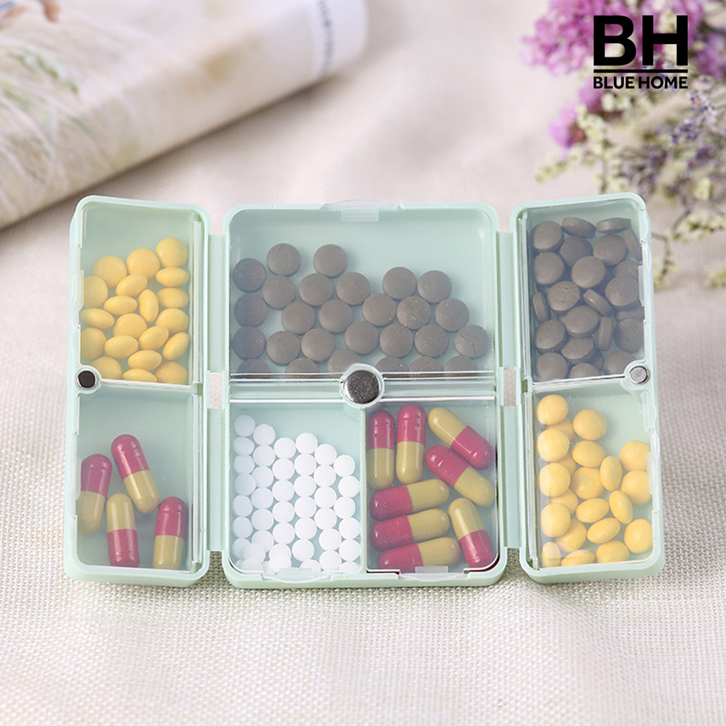 [藍家家居]旅行便攜分裝7格藥盒獨立摺疊雙層收納盒磁吸藥丸盒
