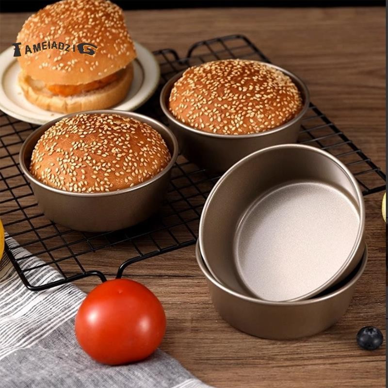 2 件裝漢堡模具圓形模具不銹鋼平底鍋球形蛋糕盤烤麵包機烤箱平底鍋披薩套件烘焙易於安裝易於使用