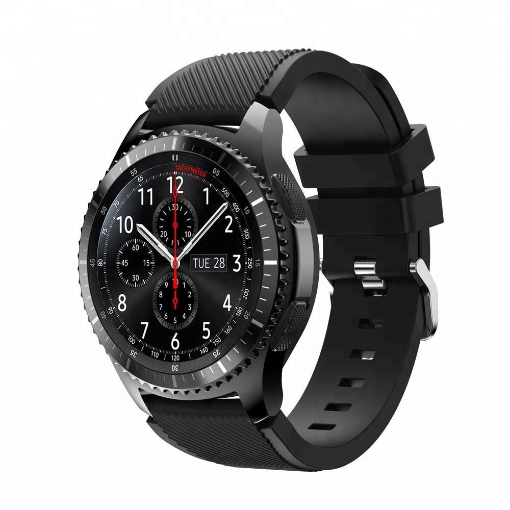 適用三星Gear S3/Galaxy watch6 pro/R382/S2斜紋矽膠錶帶20/22mm通用快拆單色矽膠帶適