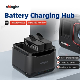 Amagisn 快速電池充電器集線器適用於 Insta360 Ace Pro/Ace 帶 Micro SD 卡插槽 3