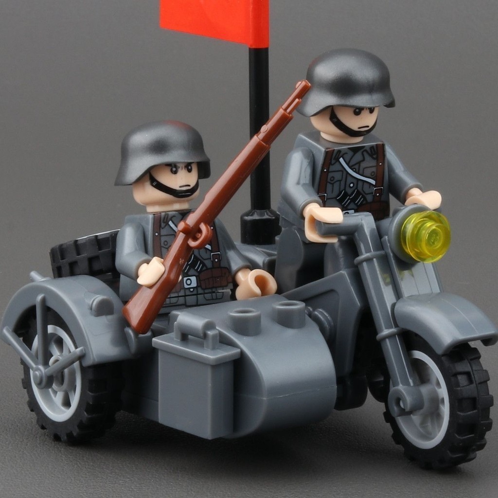 兼容樂高軍事阿兵哥人仔兩輪三輪車機車人偶載具益智拼裝積木玩具