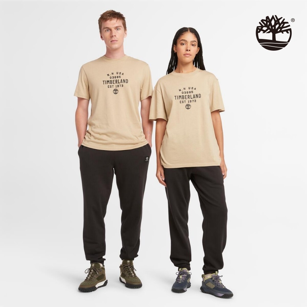 Timberland 中性米色正面圖案短袖T恤|A42W5DH4