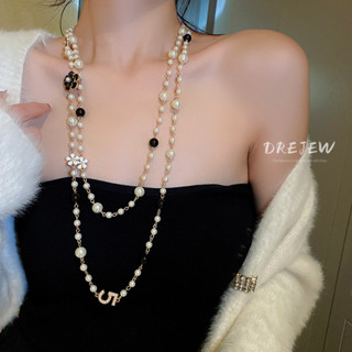 法式復古花號珍珠項煉韓國氣質個性長款甜美項煉女