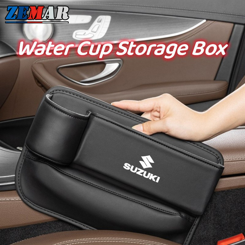 SUZUKI 鈴木汽車座椅側間隙填充物儲物盒 PU 皮革汽車中控儲物袋帶瓶架適用於鈴木 ERTIGA XL7 Swift
