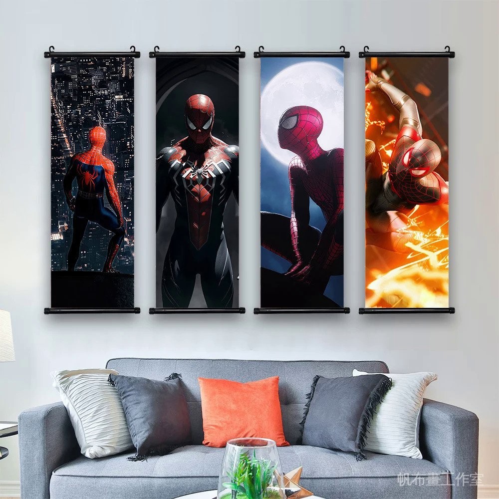 MARVEL 漫威電影海報復仇者聯盟帆布畫超級英雄蜘蛛俠藝術印刷兒童房裝飾壁畫掛捲軸
