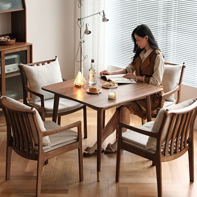 北歐實木橡木方桌小戶型餐廳方形餐桌椅組合現代日式方桌子洽談桌北歐餐桌 客廳餐桌 飯桌 折疊桌 摺疊桌 蝴蝶桌 餐桌椅