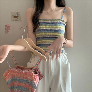 針織背心吊帶夏天女生 短版可愛彩色條紋上衣M5711