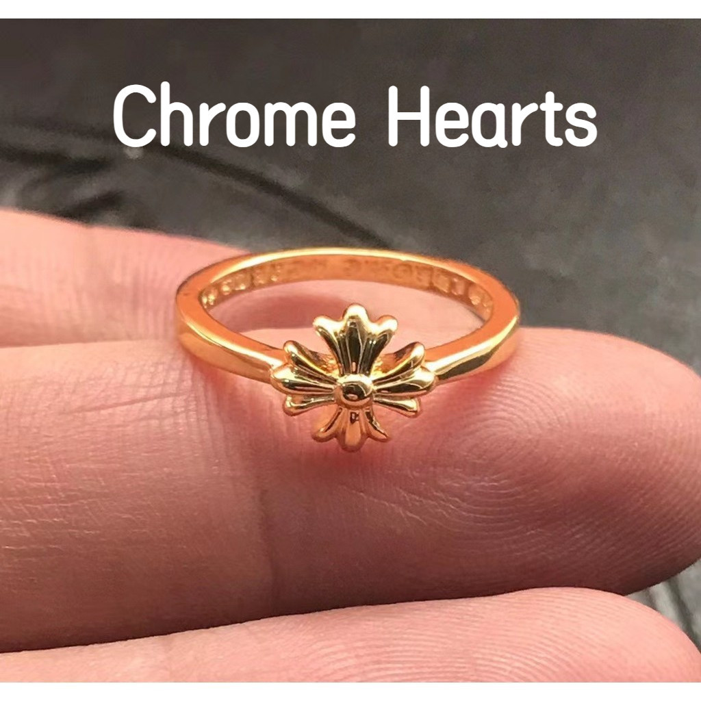 Chrome Hearts 克羅心 925純銀戒指 十字花小戒指 男女款復古做舊朋克嘻哈CJ021金
