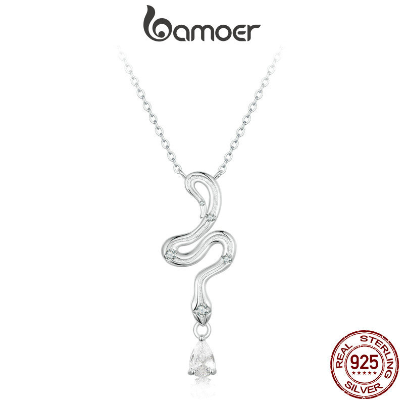 Bamoer 925 純銀項鍊蛇設計珠寶禮品女士!