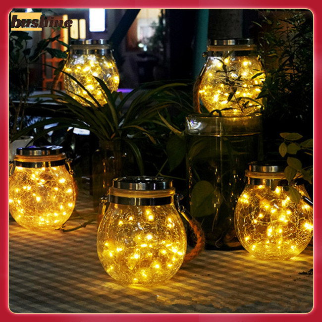 Bushine 30 LEDs 太陽能小夜燈裂紋球玻璃罐許願燈戶外花園樹裝飾燈