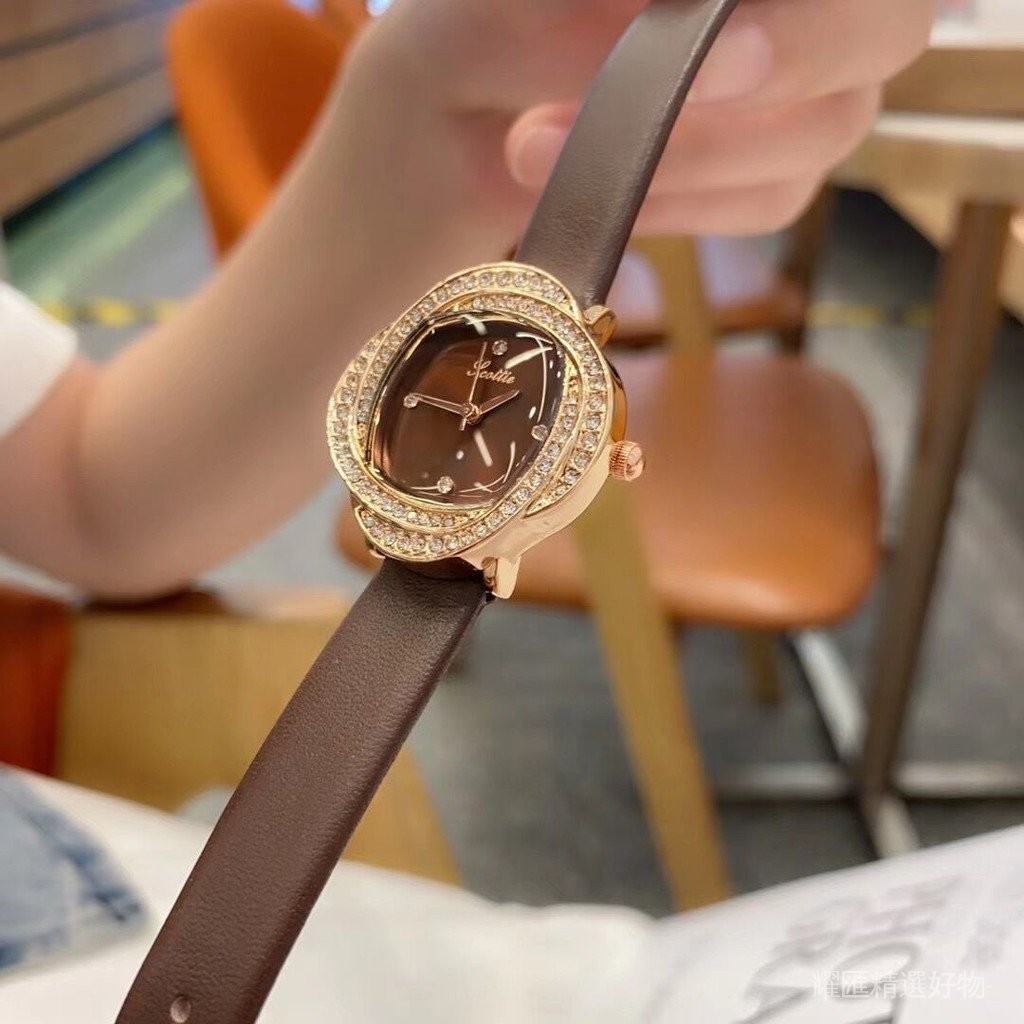 【詩高迪】手錶女士新款花形錶盤鑲鑽時尚精緻真皮帶高檔熱銷女表防水