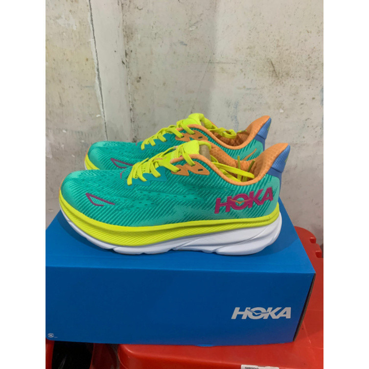 Hoka ONE ONE Clifton 9 綠黃減震跑鞋運動鞋