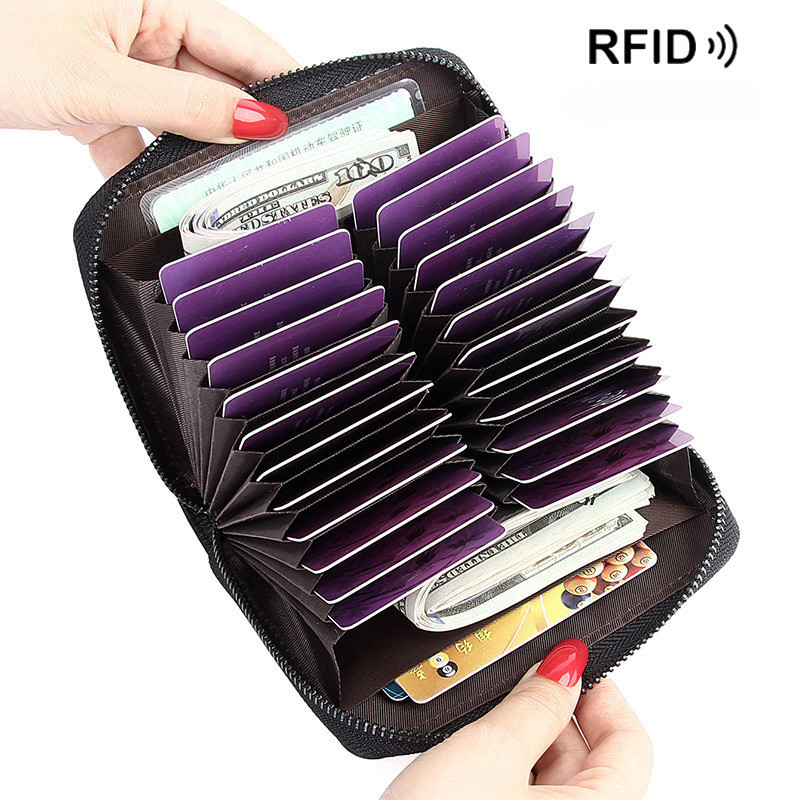Caxill 24 槽真皮信用卡夾 RFID 卡錢包旅行護照錢包帶拉鍊