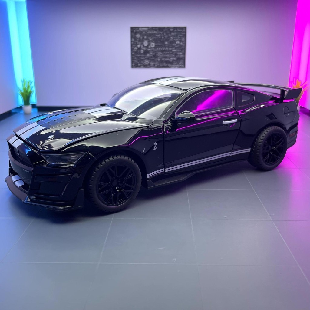 合金車模1：18福特野馬GT500跑車回力燈光玩具車音樂模型擺件