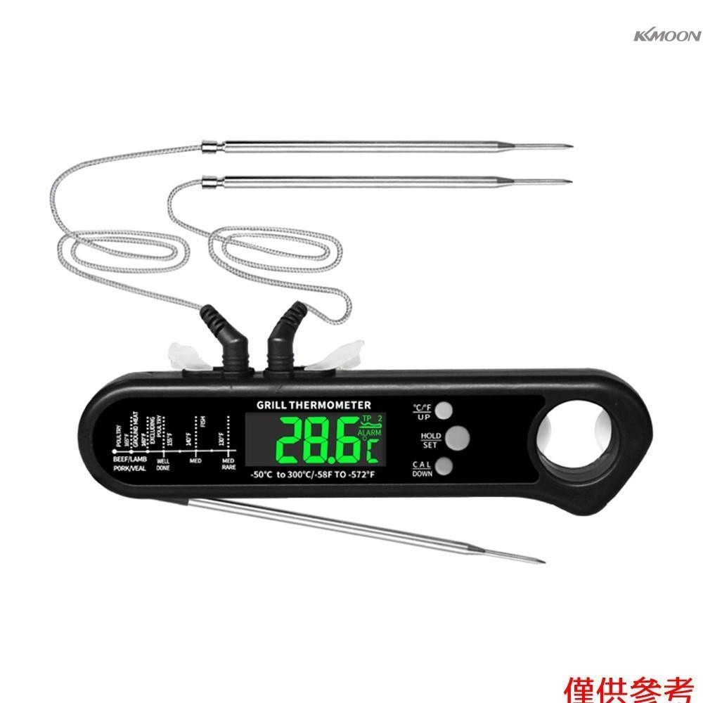 用於烹飪的數字肉類溫度計電池供電雙探頭 2-3 秒即時讀取肉類溫度計,帶磁鐵警報和開瓶器 LCD 數字顯示烹飪溫度計