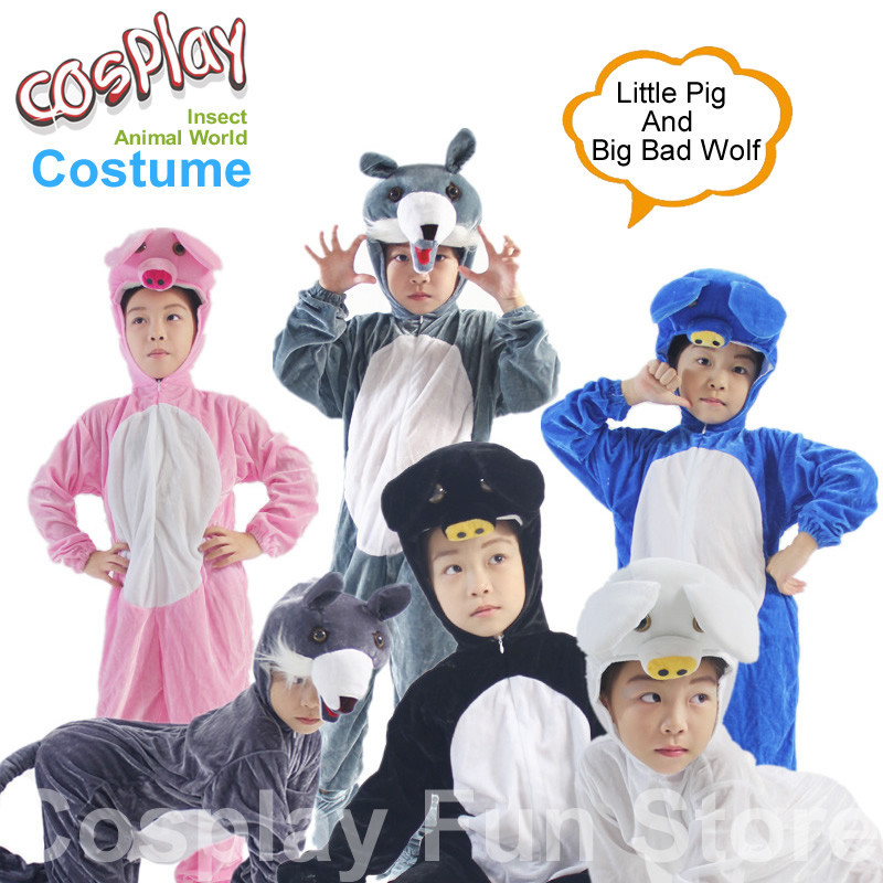 大灰狼和三隻小豬兒童派對角色扮演服裝動物卡通連身衣兒童舞台劇表演服裝造型服裝