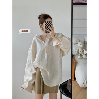 L-4XL 大尺碼女裝 大碼春秋款文藝寬松套頭襯衫女圓領上衣