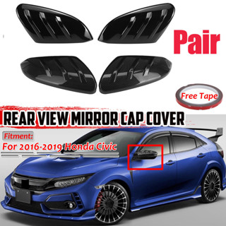 HONDA 一對汽車後視鏡罩光面黑色/碳纖維側車門後視鏡罩適用於本田思域 10th 2016 2017 2018 201