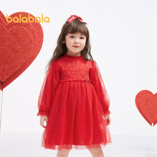 巴拉巴拉兒童連衣裙秋季女嬰新年紗裙甜美中式兒童