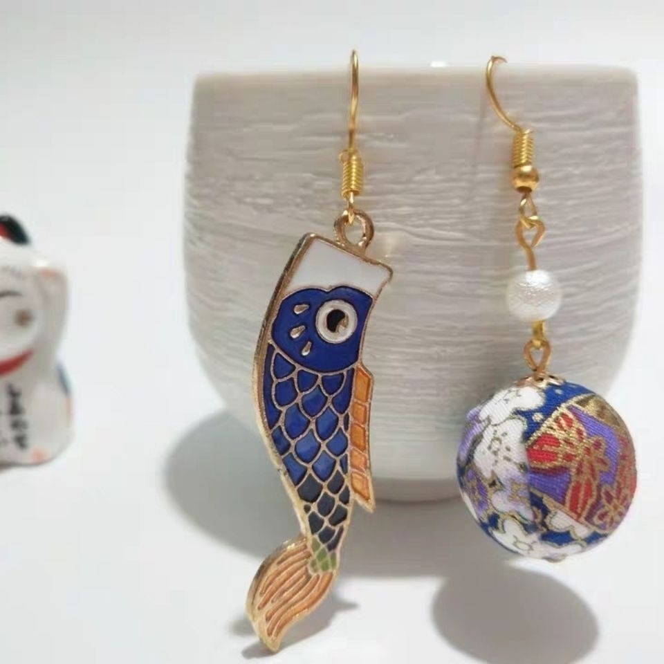 日系和風 藍色錦鯉  金魚姬耳飾 浮世繪  小球球  金魚姬耳環  耳夾