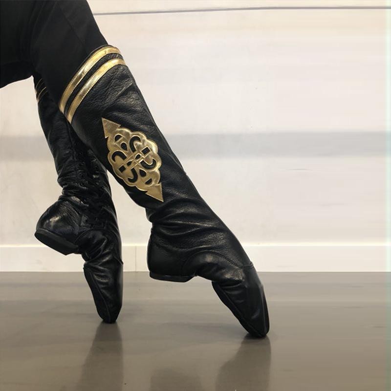 新品熱銷 民族跳舞牛皮爵士馬靴男 蒙古舞蹈靴子藏族新疆維族舞蹈高筒靴子