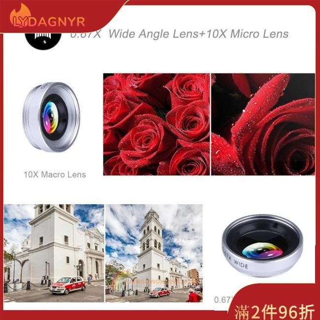 Dagnyr 3 合 1 夾式手機相機鏡頭,180 度魚眼鏡頭 + 10X 微型鏡頭 +0.67X iPhone 廣角鏡