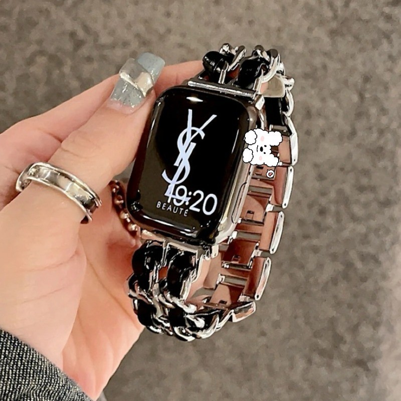 不銹鋼錶帶適用於 Apple Watch Series 9 8 7 6 SE 5 45mm 44mm 42mm 豪華皮革