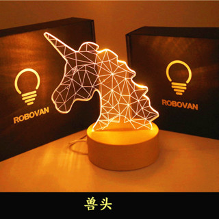 創意北歐3D立體實木檯燈led小鹿燈ins獨角獸小夜燈節日禮品裝飾燈