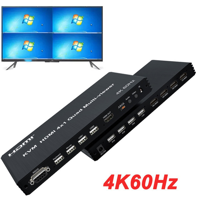 4k 60Hz USB KVM 4x1 HDMI 多查看器四屏分配器無縫切換器 4 進 1 出 2 3 4 圖像顯示器,