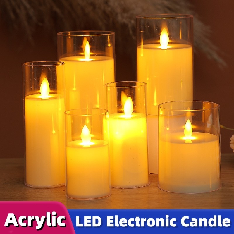 電動蠟燭 - 仿真亞克力蠟燭 - 婚禮浪漫蠟燭燈派對聖誕家居裝飾 - LED 無焰燈 - USB 可充電/電池供電