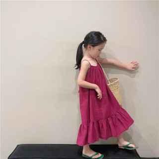 2023夏季韓國版寶寶女童甜美火龍果吊帶長裙沙灘裙度假背心裙