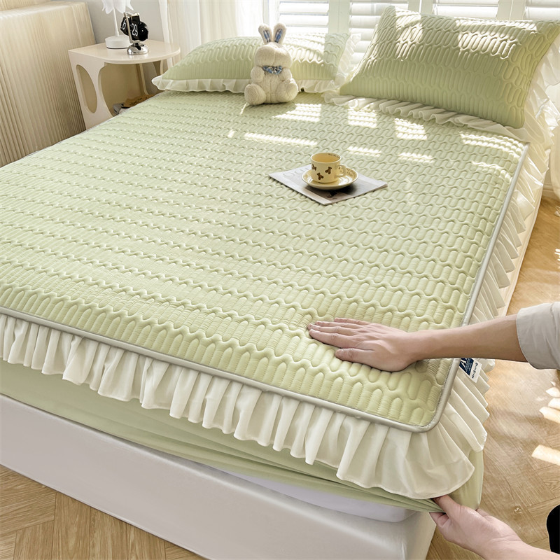 床墊保護套床單夏季涼爽感覺冰絲蕾絲乳膠床罩防滑涼爽床墊套全包特大床