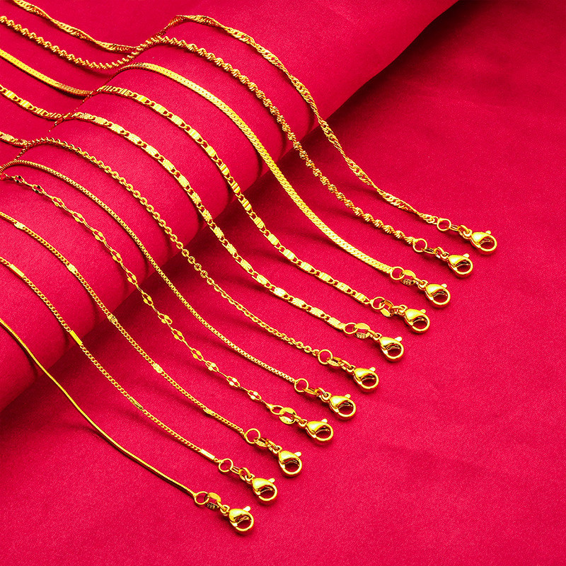 真空沙金24K色女士水波鏈 蛇骨鏈 銅鍍金細盒子項鍊首飾