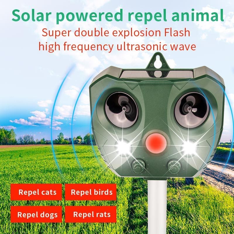 太陽能驅鳥器 戶外紅白爆閃動物驅趕器 超音波驅鼠器驅獸器