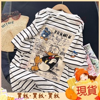 熱銷榜單💝刺繡短袖條紋t恤女夏季新款特大碼寬鬆300斤胖MM卡通可愛減齡上衣 S7JD