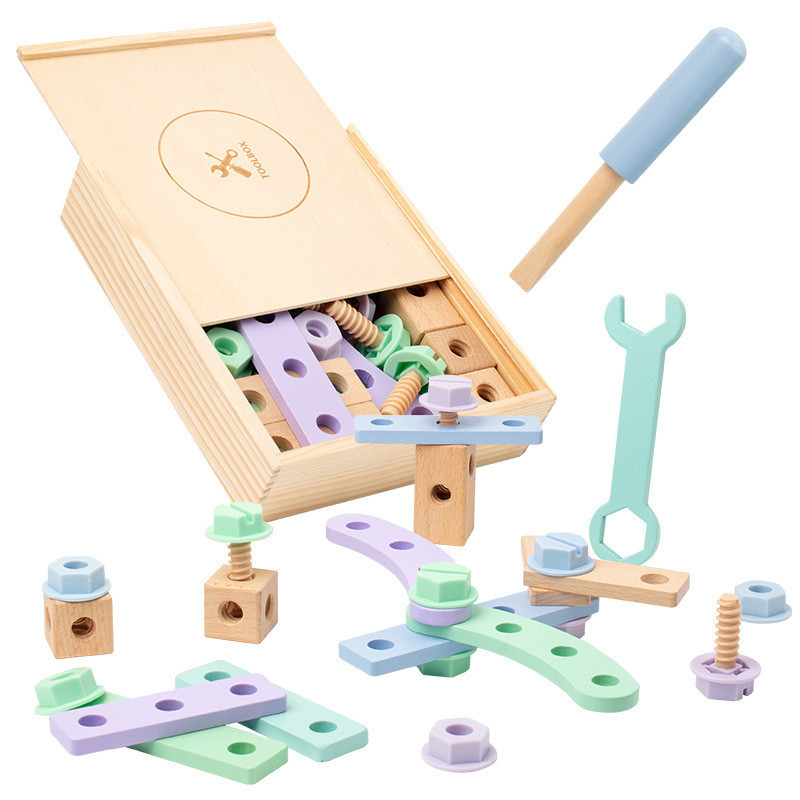 兒童木製螺母拆裝工具盒 鍛鍊寶寶玩具 手部精細動作訓練積木 早教啟蒙玩具