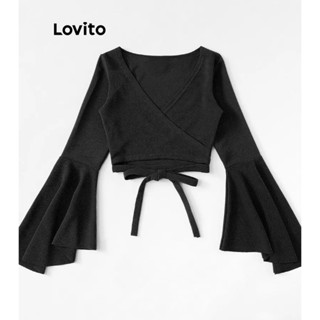 Lovito 女款休閒素色荷葉邊前抽繩T恤 LNE31198 (白色/黑色)